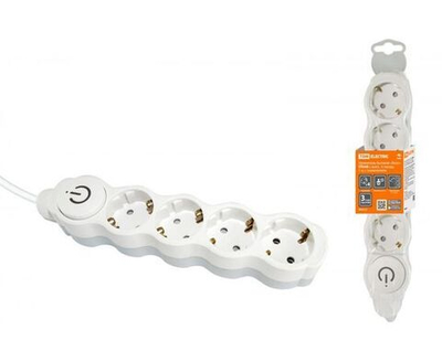 Удлинитель 4гн. 3м, с/з, з/ш, выкл. (ПВС 3х1) "Люкс" бело-серый TDM SQ1303-0134