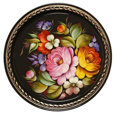 Жостовский поднос декоративный, размер 22 см (A5), металлический