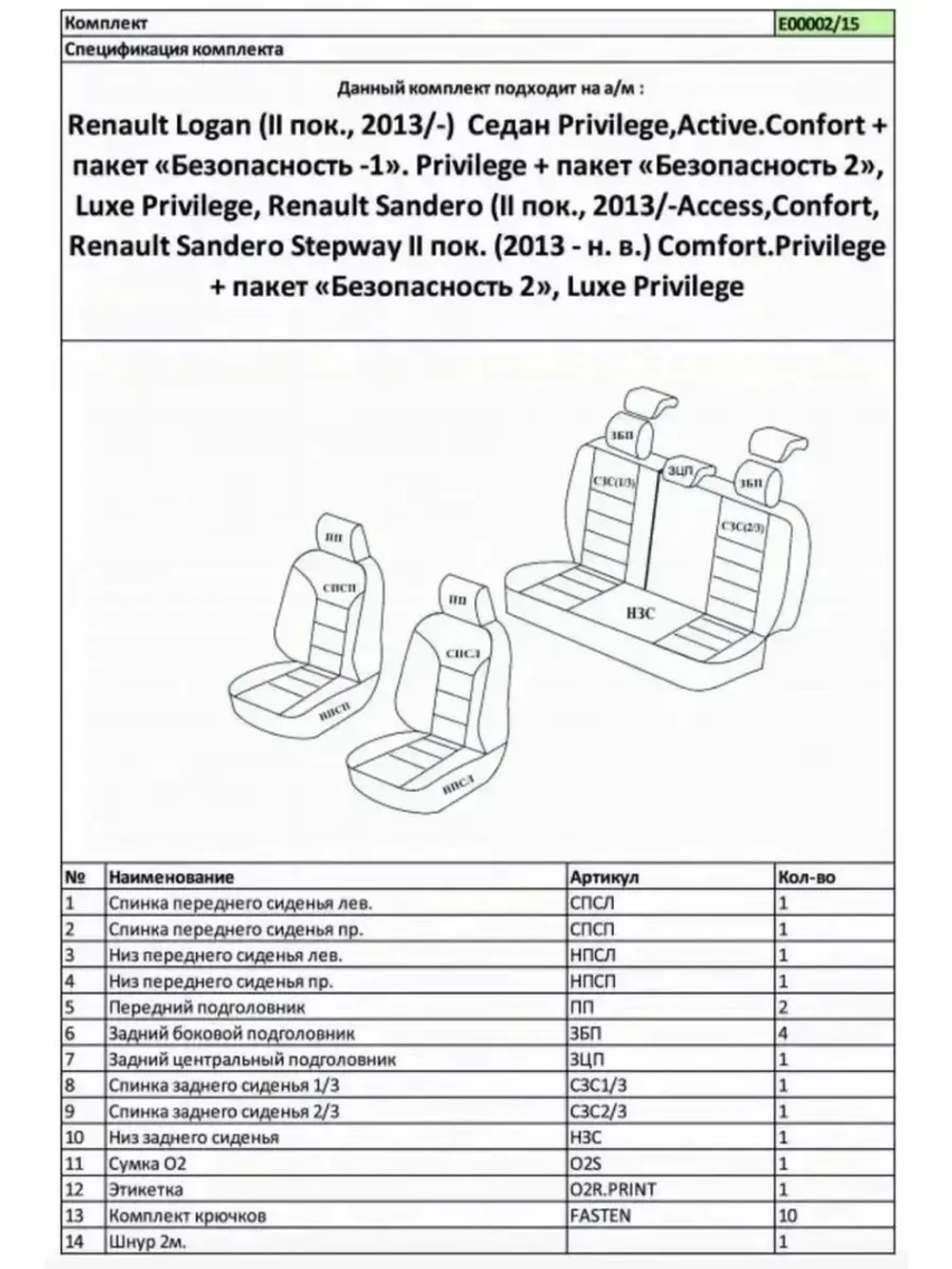 Чехлы на Рено Логан и Сандеро Степвей 2 2013-2022 без Airbag
