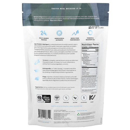Sprout Living, Epic Protein, органический растительный протеин и суперпродукты, Real Sport, 494 г (1,1 фунта)