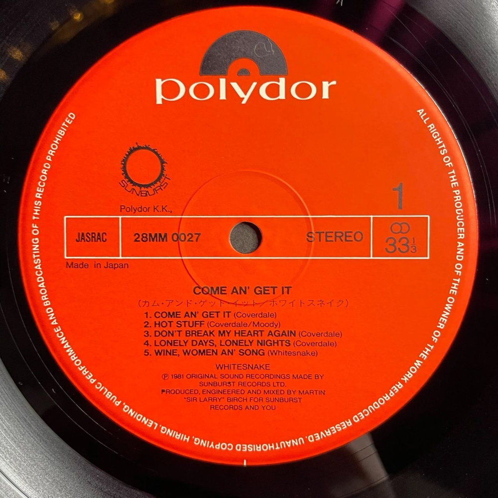 Винтажная виниловая пластинка LP Whitesnake Come An Get It (Japan 1981) (No Obi) Would I Lie To You