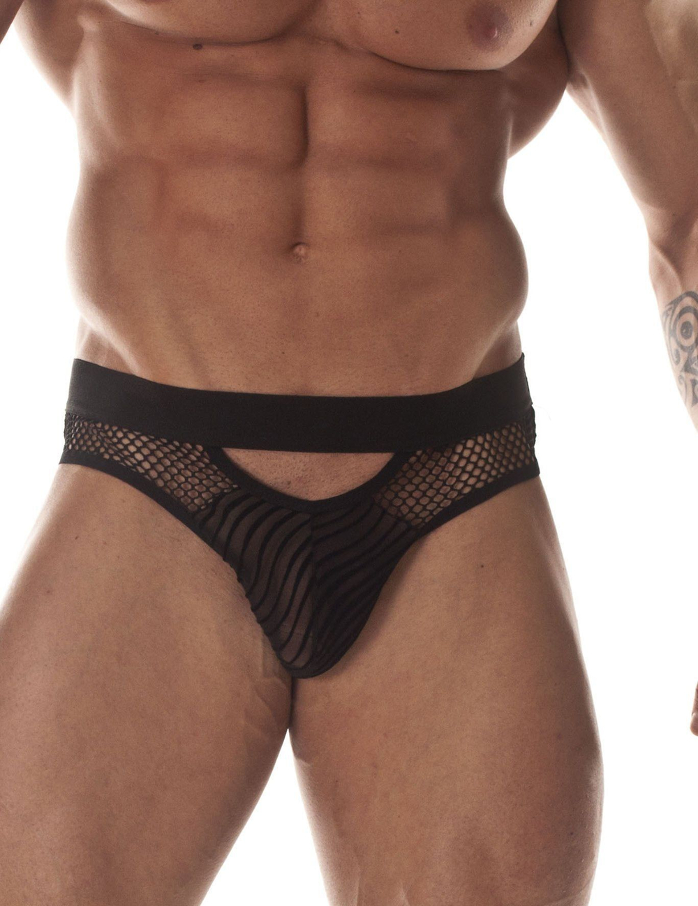 Сексуальные полупрозрачные трусы-слипы с сетчатыми вставками (Размер: S) (Цвет: черный)