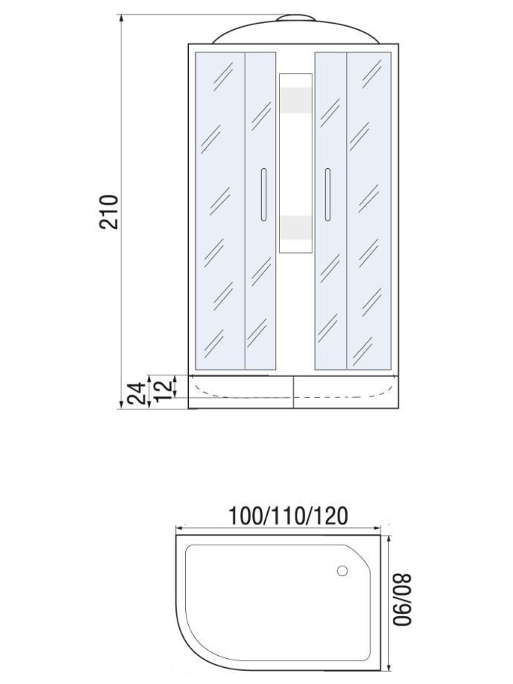 Душевая кабина RIVER NARA 110/80/24  МТ R 110x80x210 10000002819 Правая или левая  Ассимметрия