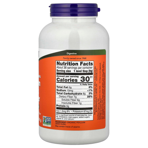 NOW Foods, сертифицированный органический порошок из шелухи семян подорожника, 340 г (12 унций)