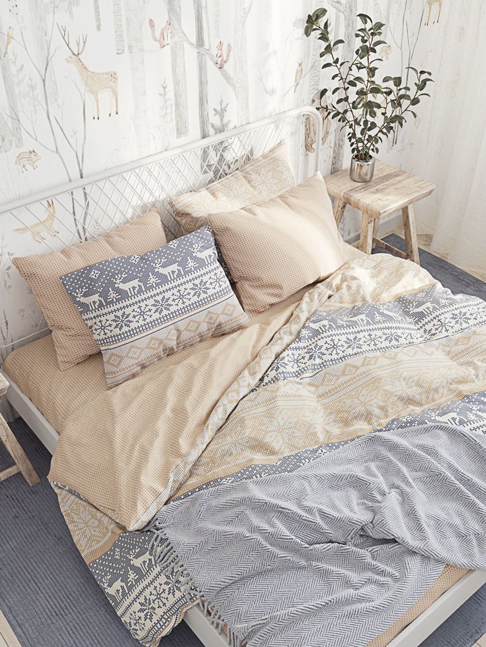 Пододеяльник Сказка "Скандинавия/Вязание на бежевом" 1,5-сп 145х215 см на молнии , перкаль