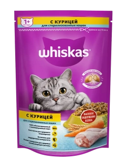 Whiskas корм для стерилизованных кошек с курицей, подушечки с паштетом