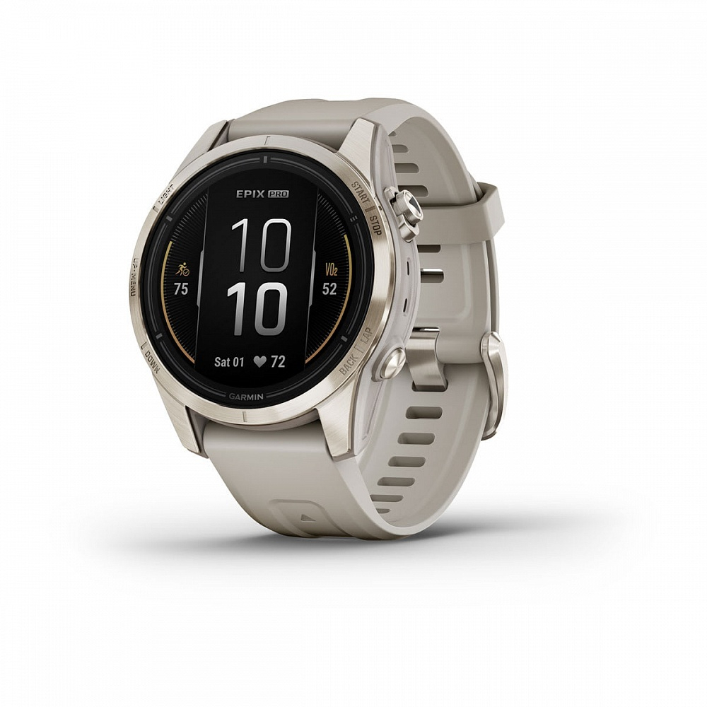 Смарт часы Garmin Epix Pro (Gen 2) Sapphire Edition 42 мм, золотистый корпус со светло-песочным ремешком