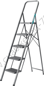 СИБИН c широкими обрезиненными ступенями, 5 ступени, 118 см, стальная, стремянка (38807-05)