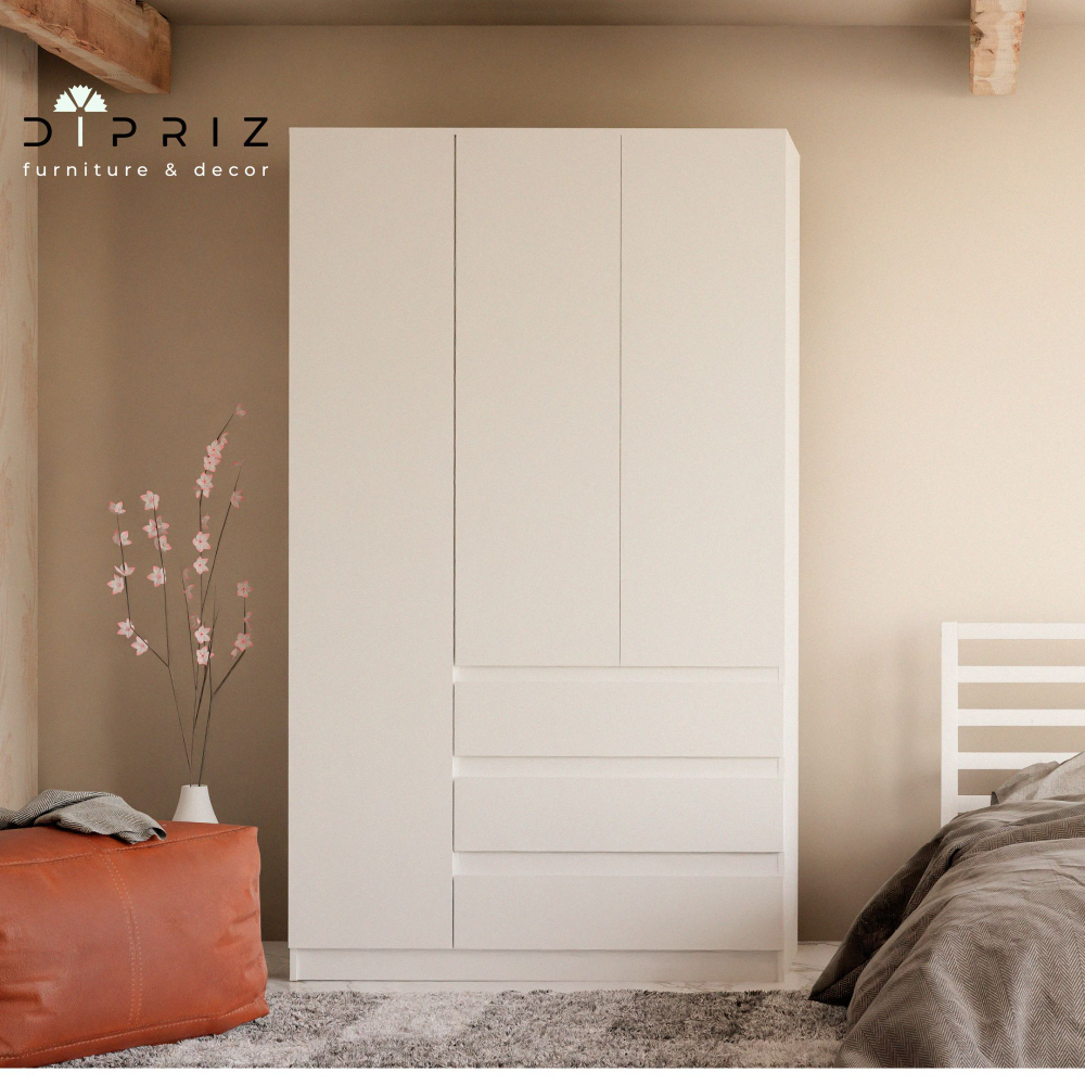 Шкаф распашной 3 двери 3 ящика Марм 121х51х208 см со штангой и полками