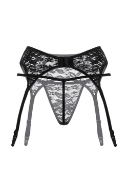 Пояс для чулок и стринги SoftLine Collection из кружева, черный, M/L