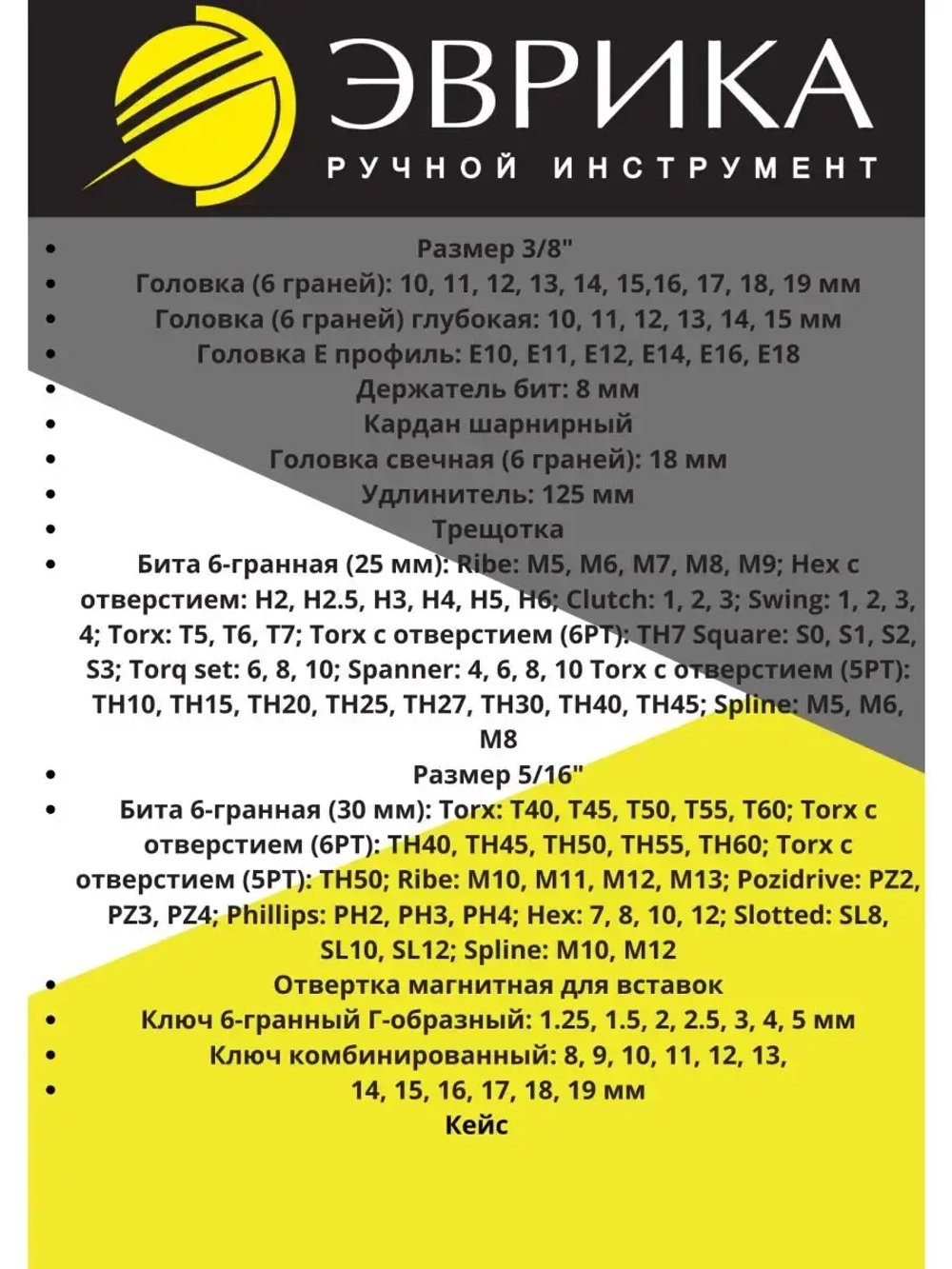 Набор инструментов Эврика 216 предметов