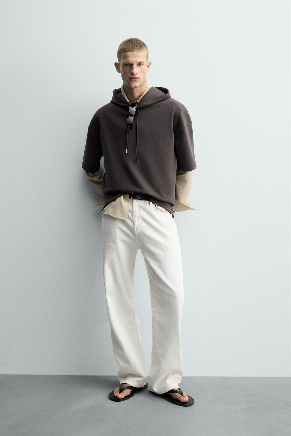 ZARA ХУДИ INTERLOCK С КАПЮШОНОМ И ЛОГОТИПОМ, ТЕМНО-КОРИЧНЕВЫЙ