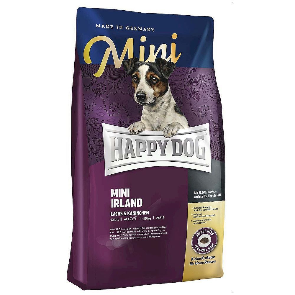 Сухой корм Happy Dog Mini Irland для собак мелких пород с лососем и кроликом, пакет 1 кг