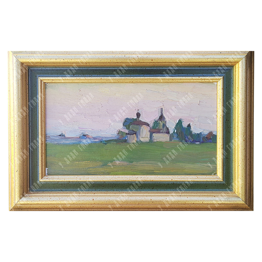 Динес Ю. С. Закатный пейзаж с храмом. Переделкино. Этюд. 1955 г.