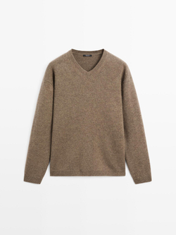 Massimo Dutti Свитер оверсайз с V-образным вырезом, жженый