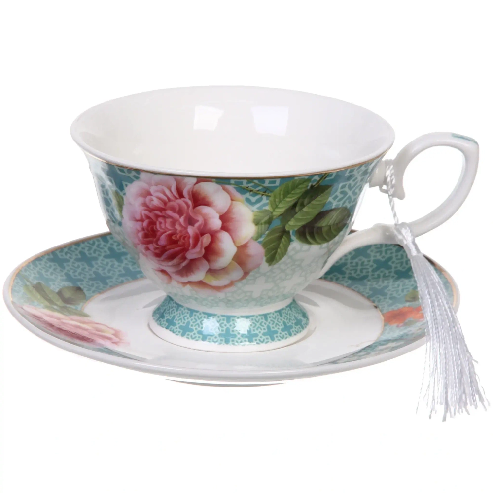 Чайная пара керамическая «Грация» (кружка 220мл+блюдце) в подарочной коробке, голубая