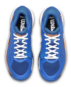 Детские теннисные кроссовки Wilson Rush Pro Ace Jr - deja vu blue/orange tiger/white