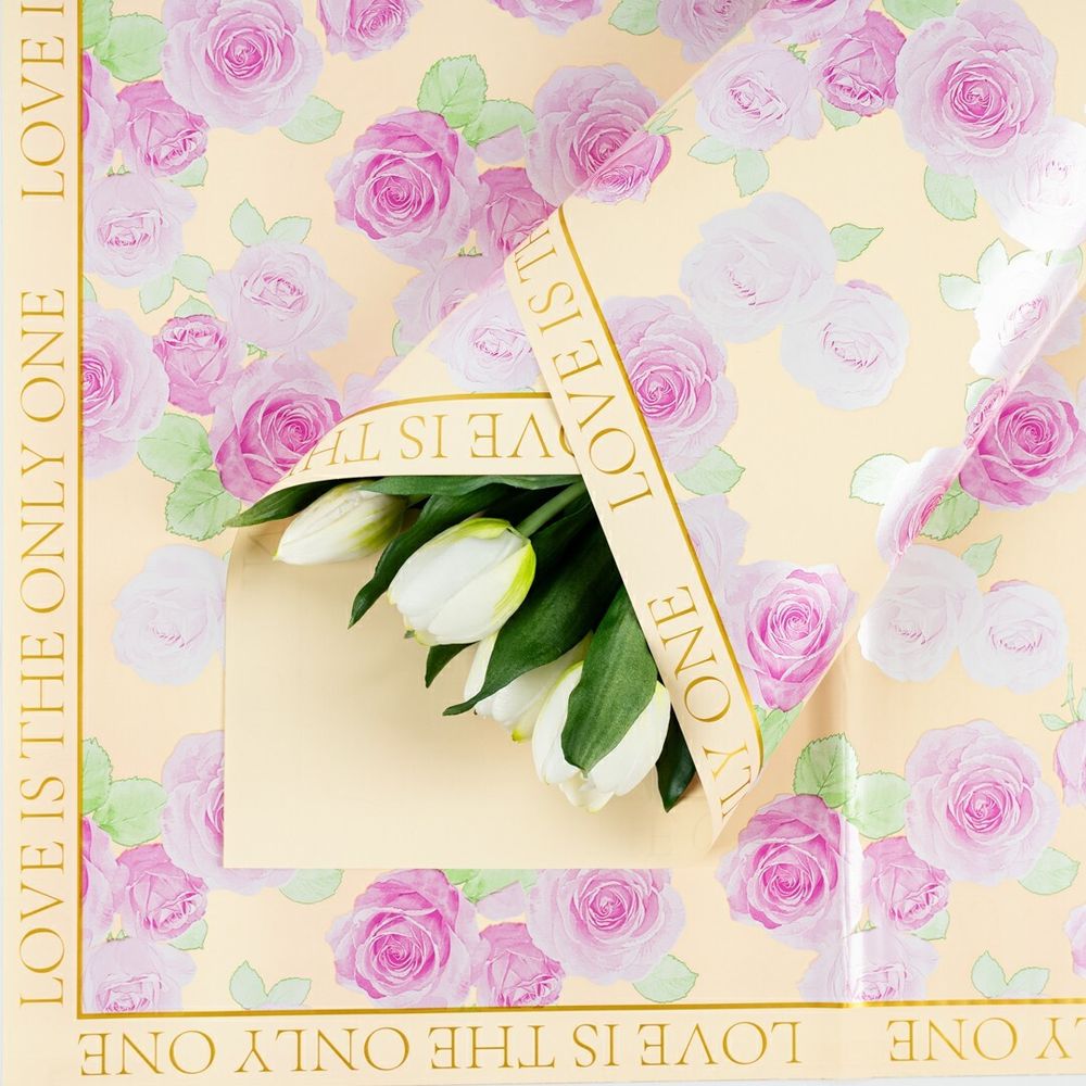 Пленка ЛИСТ "Нежность роз" 57*57см Латте/20шт