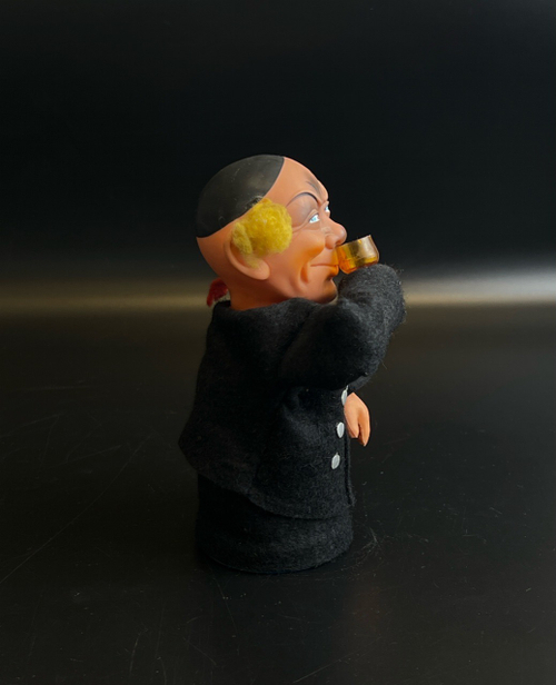 Игрушка клоун пьяница с бокалом. Резина, ткань, ручная роспись ГДР