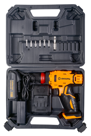 Аккумуляторная дрель-шуруповерт "ВИХРЬ" ДА-18Л-2КC