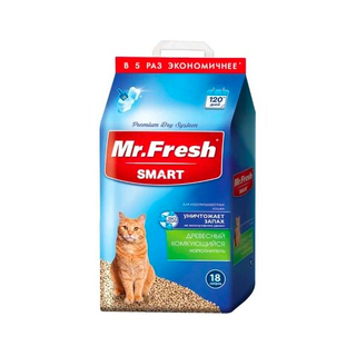 Mr.Fresh Smart - наполнитель древесный (комкующийся) для короткошерстных кошек