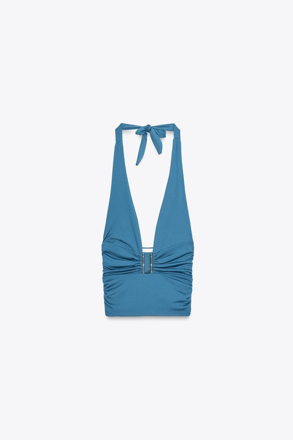 ZARA ТОП С ДРАПИРОВКОЙ И ГОРЛОВИНОЙ ХАЛТЕР, ЯРКО-СИНИЙ