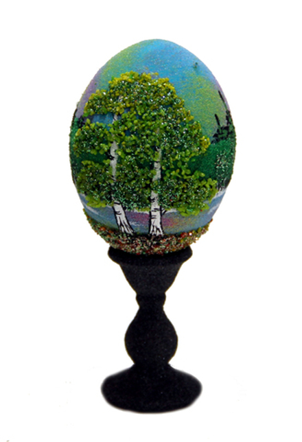 Декоративное яйцо " Летний пейзаж" с  каменной росписью 110-50-50мм вес 47 гр