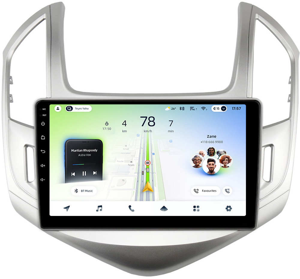 Магнитола для Chevrolet Cruze 1 2012-2015 (рамка серебро) - Teyes CC4L монитор 9" IPS на Android 14, Snapdragon 662, CarPlay, 4G SIM-слот