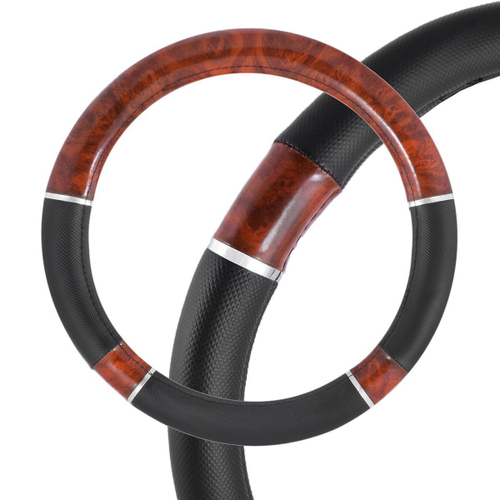 Оплетка руля M Skyway Eco Wood 8 экокожа со вставками хром черная/дерево