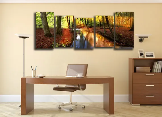 Модульная картина "Река в лесу"