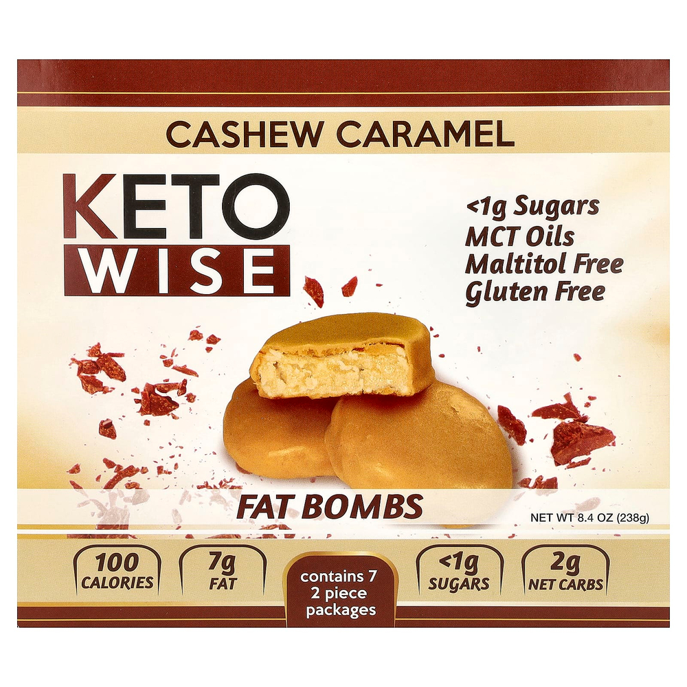 Keto Wise, Fat Bombs, карамель из кешью, 7 упаковок по 34 г
