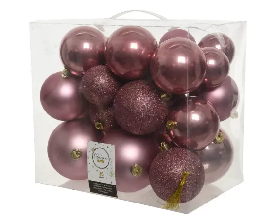 Набор пластиковых шаров Эллада 26 шт., бархатно-розовый, Kaemingk (020605)