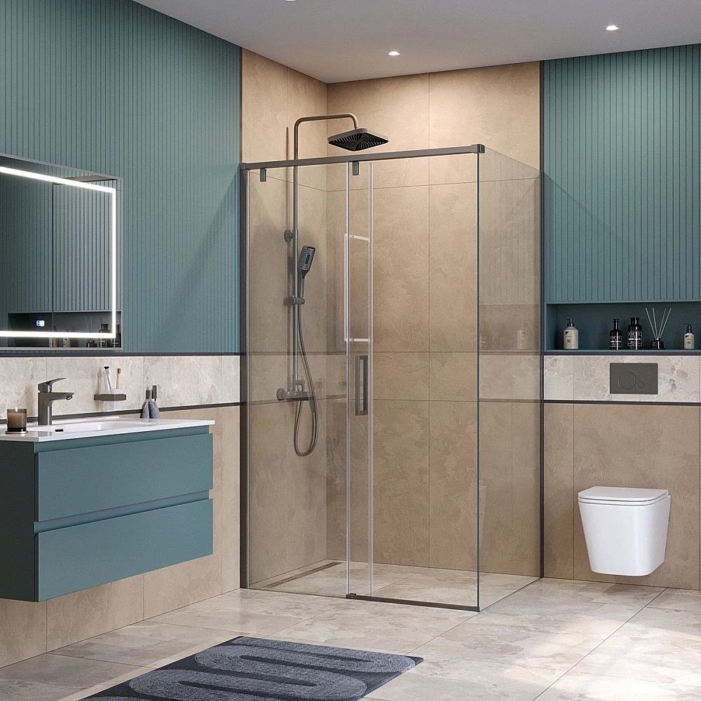 Душевой уголок BelBagno SOFT_CLOSE-1-AH-1 110х90 стекло прозрачное/профиль оружейная сталь