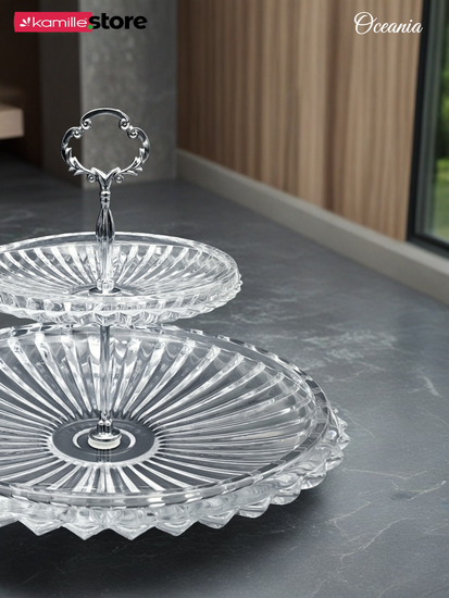 Блюдо-этажерка двухъярусное 33х25 см. из стекла Oceania