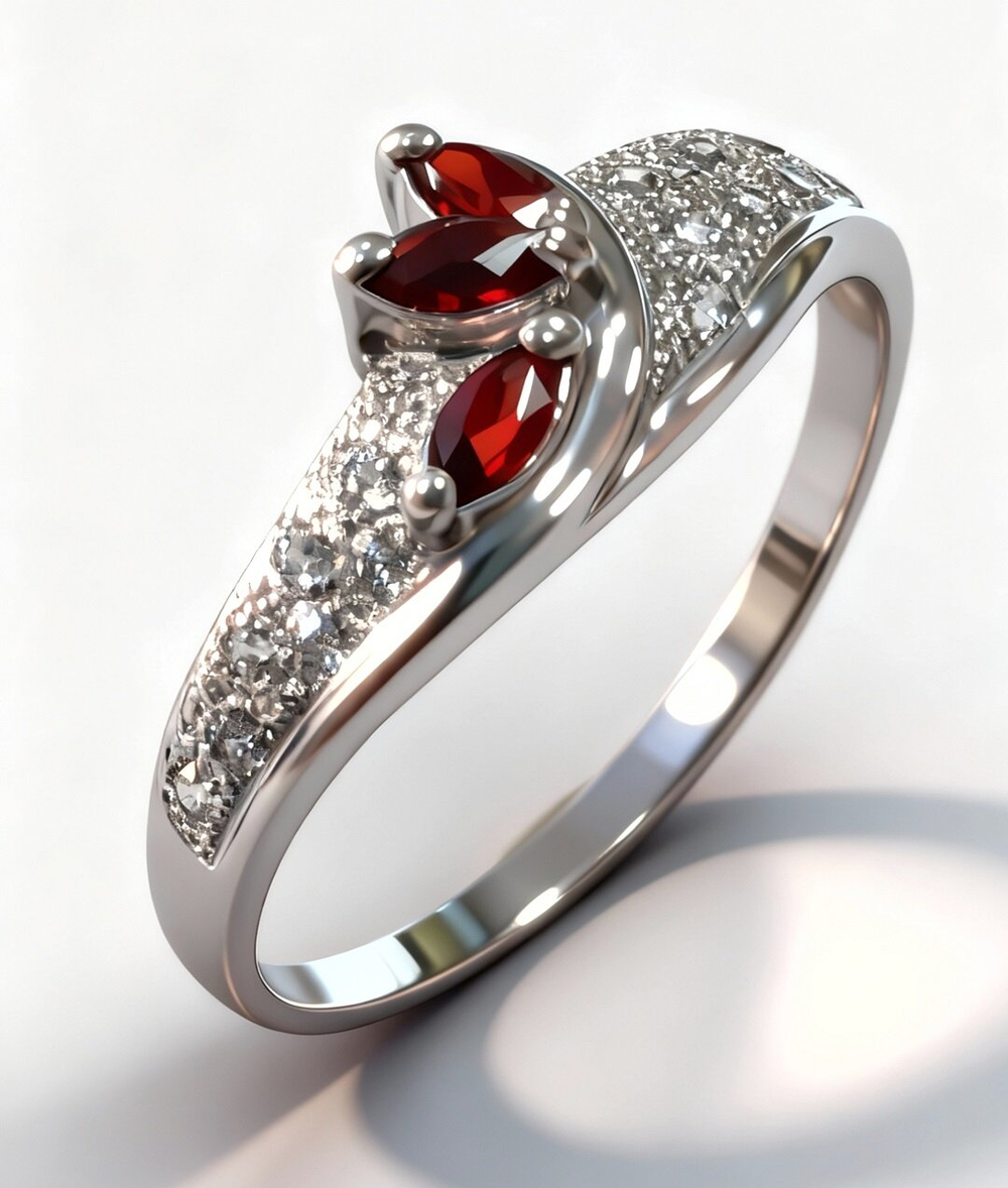 Ювелирное кольцо из серебра 925 пробы,вставка гранат натуральный,фианиты.Размер 19.5