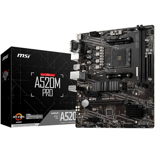 Материнская плата MSI A520M PRO (AM4/AMD A520/2xDDR4/1xPCI-Ex16/M.2/SB7.1/GLAN/DisplayPort/HDMI/VGA/mATX)
