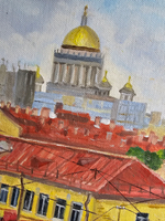 Картина авторская маслом на холсте 33х41 см на стену для интерьера "Крыши"