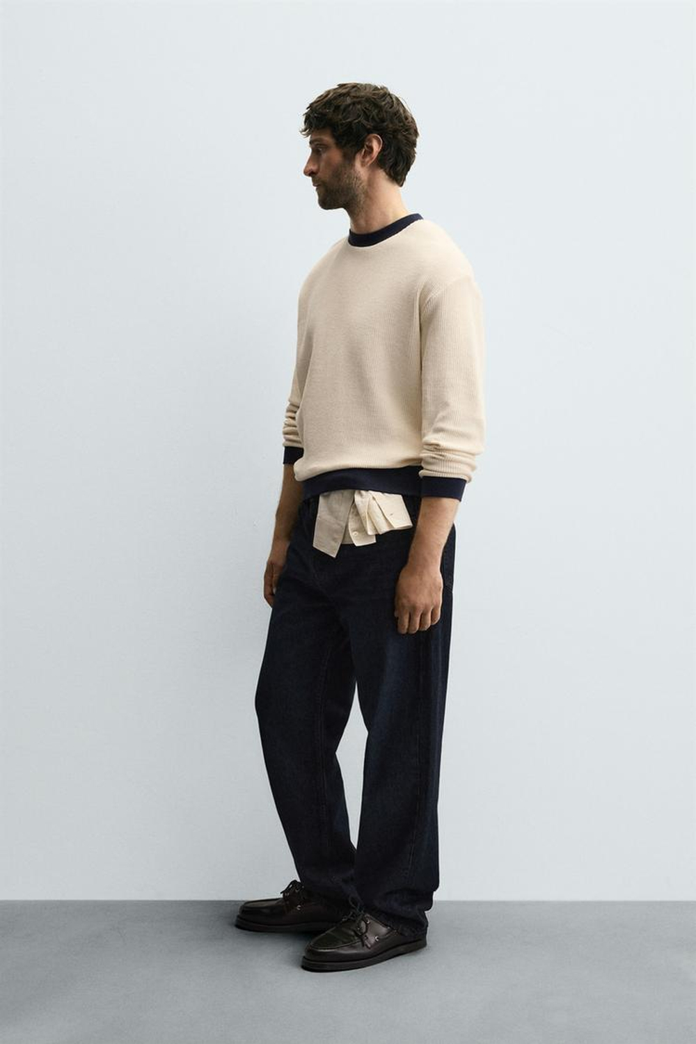 ZARA ТОЛСТОВКА В КЛЕТКУ С КОНТРАСТНОЙ ОТДЕЛКОЙ, ЭКРЮ