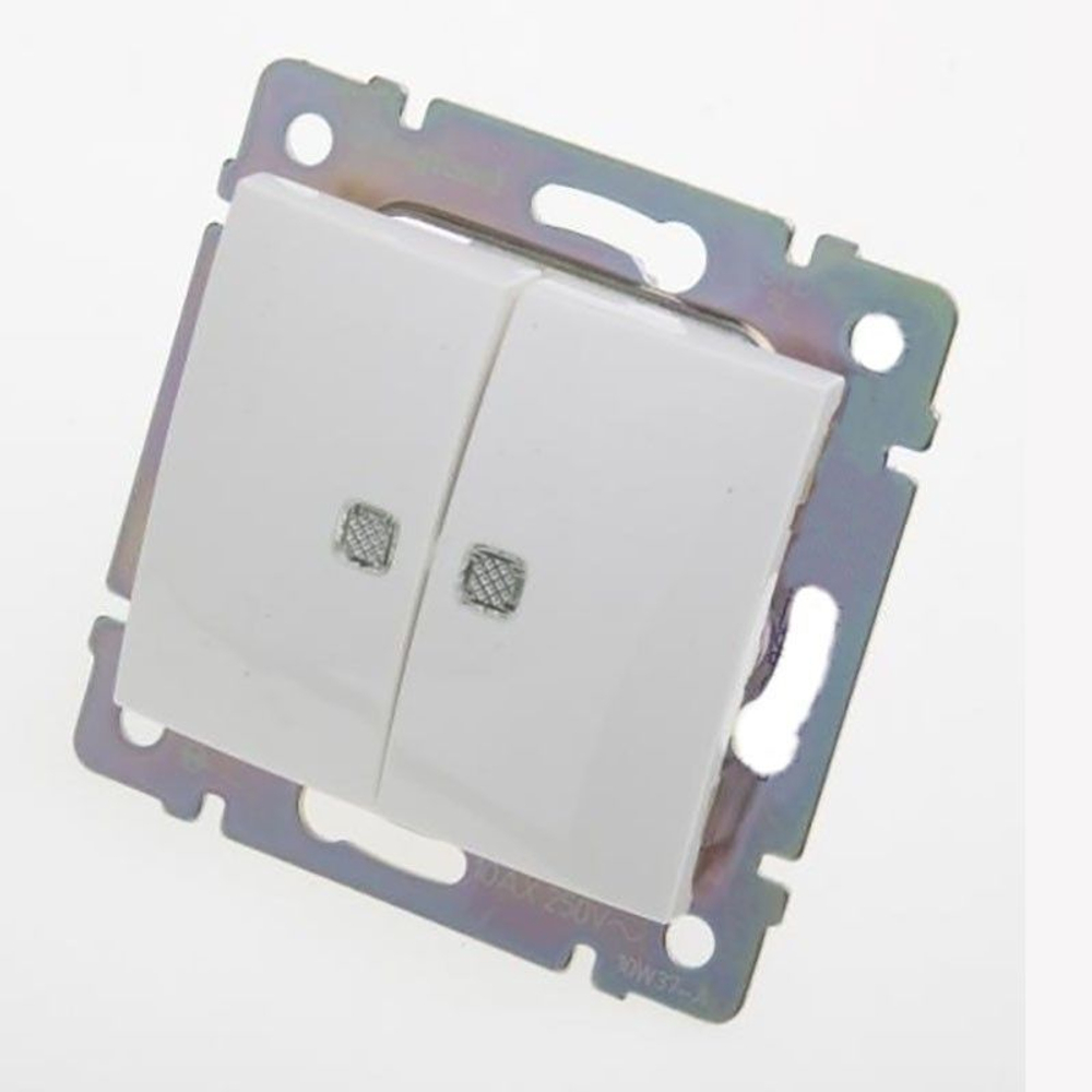 77 4212 Выключатель 2 клавишный проходной с подсветкой10 шт белый