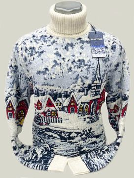 Pulltonic из шерсти и кашемира "Зимняя деревня " Размеры (46-54)