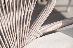 "Милан" стул плетеный из роупа, каркас алюминий белый шагрень, роуп бежевый круглый, ткань бежевая