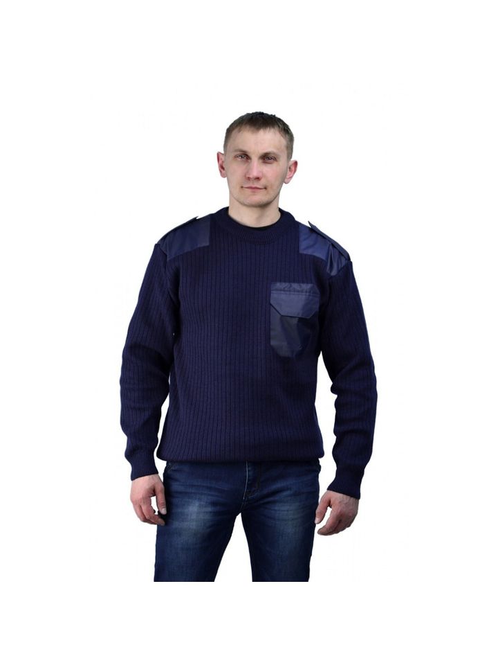 Свитер с накладками п/ш (синий, ворот U)