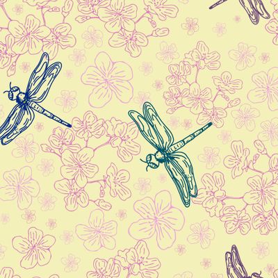 Стрекозы и сакура. Cherry blossom and dragonflies