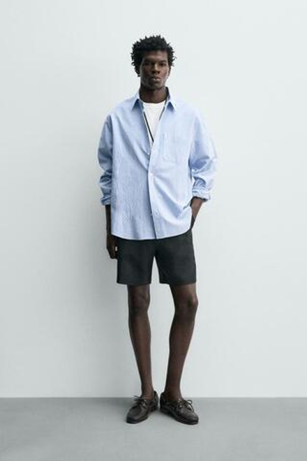 ZARA БЕРМУДЫ ИЗ 100% ЛЬНА КЛАССИЧЕСКОГО КРОЯ, ЧЕРНЫЙ