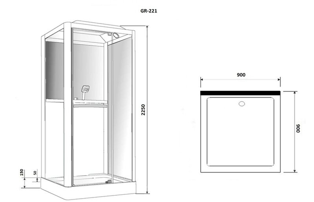 Душевая кабина Grossman Alba GR221(R) (90x90x225) дверь распашная,3 места