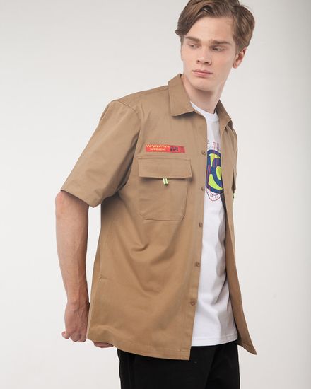 Рубашка с коротким рукавом ЮНОСТЬ Запрещено - рефлектив Горчичный