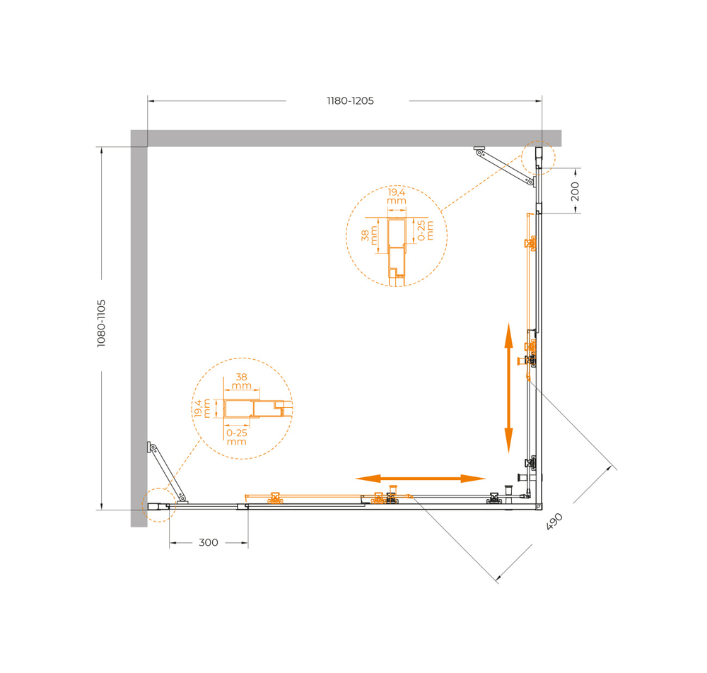 Душевой уголок Cezares MOLVENO-AH-22-120/110-C-GM-IV, 120х110х195, профиль оружейная сталь, прозрачное стекло