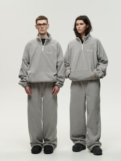 Drawstring Half-Zipped Sweatshirt Grey