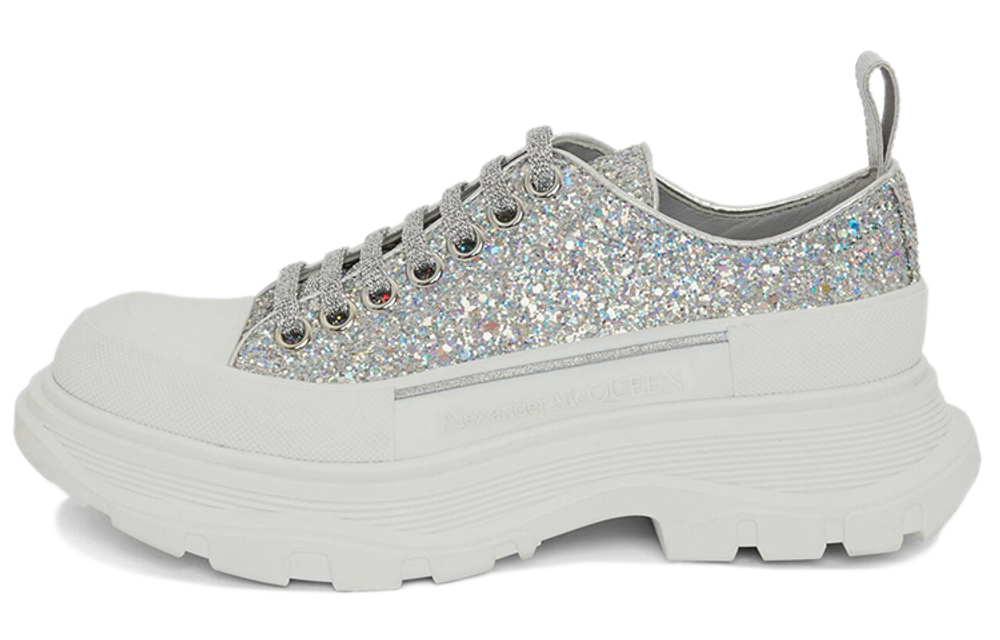 Alexander McQueen Tread Slick Glitter Low Sneaker "Silver" Women"s