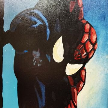 Картина авторская на холсте "Человек паук в темноте" (100х60см)